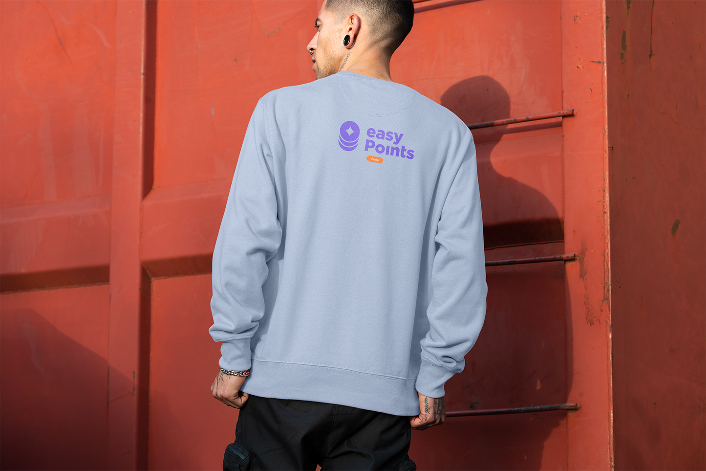 light blue back print T shirt